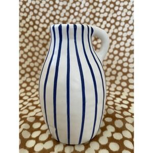 Ikea White Ceramic‎ Pitcher Vase with Blue Stripes Scandinavian Modern Decor